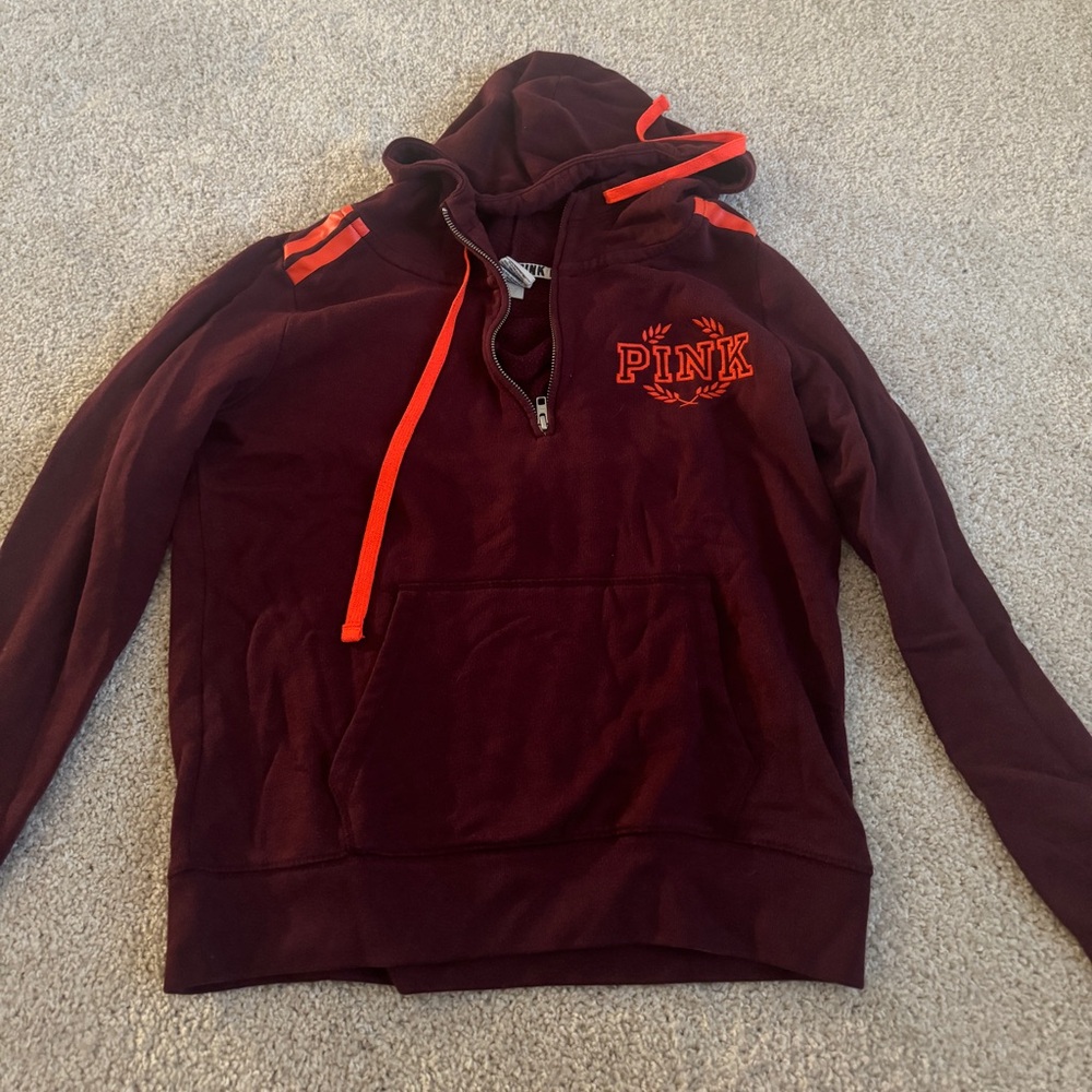VS Pink Maroon Quarter Zip Hoodie